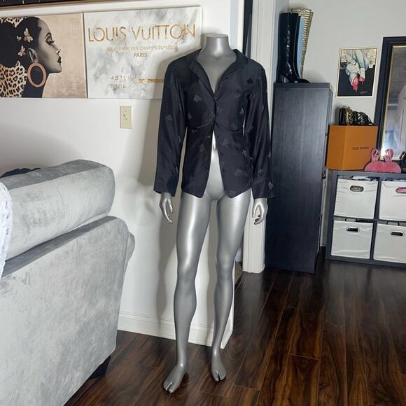 Alexander Wang Black Jacquard Logo Draped Silk Pajama Shirt - Picture 8 of 17